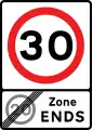 Exit to a 20 mph speed limit zone (maximum speed limit of 30 mph)