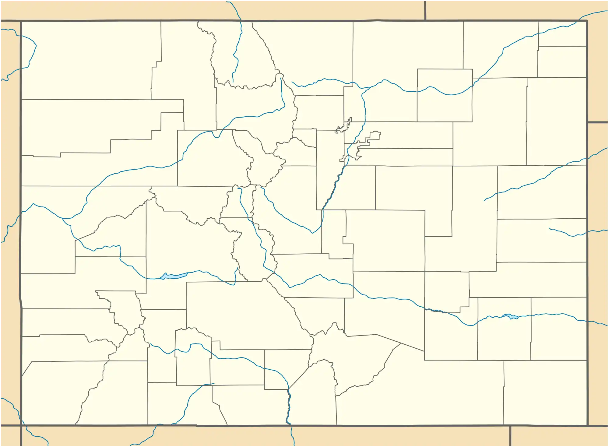 A map of Colorado showing county boundaries and major rivers. There is a red dot in the center of Pitkin County, in the west central region of the state.