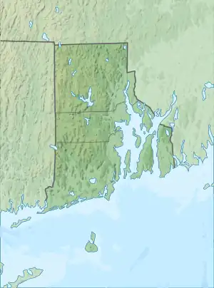 Map showing the location of Misquamicut State Beach