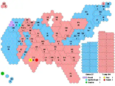 A discretized cartogram of the 2016 United States presidential election using hexagons