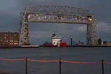 icebreaker Mackinaw leaving the canal