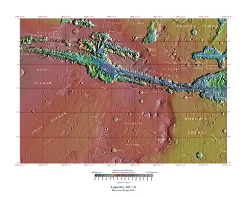 Topographical map of Coprates quadrangle