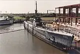 USS Drum moored behind USS Alabama in 1994