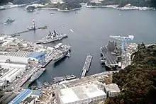 USS Midway CV-41, USS Blue Ridge LCC-19, USS Rodney M. Davis FFG-60, USS Bunker Hill CG-52 and other vessels of the 7th Fleet at Yokosuka in December 1989.