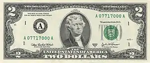 Jefferson has been featured on the U.S. two-dollar bill from 1928 to 1966 and since 1976.