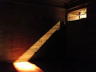 Interior of a covered goods wagon used to transport Jews and other Holocaust victims, the United States Holocaust Memorial Museum in Washington, D.C.