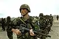 Marines from Argentina line up in formation alongside U.S. Marines during the largest amphibious assault exercise in Latin America, UNITAS 45-04