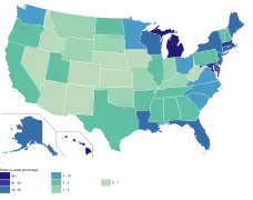 U.S. states by water percentage