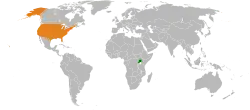 Map indicating locations of Uganda and USA