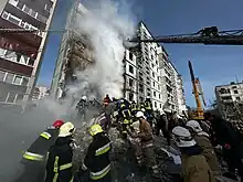 Destroyed apartment building after a Russian shelling in Uman (Cherkasy Oblast) on April 28, 2023