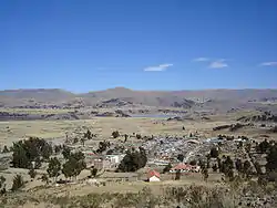 Vacas with two of its lakes: Pilawit'u on the left and Qullpa Qucha in the center