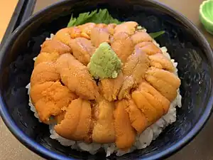 Japanese uni-don, or rice bowl with sea urchin roe