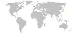 Map indicating locations of United Kingdom and Japan