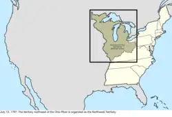 Map of the change to the United States in central North America on July 13, 1787