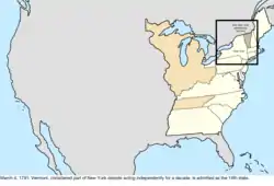 Map of the change to the United States in central North America on March 4, 1791