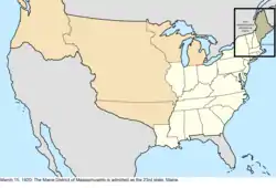 Map of the change to the United States in central North America on March 15, 1820