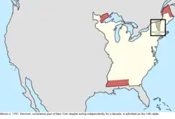 Map of the change to the international disputes involving the United States in central North America on March 4, 1791