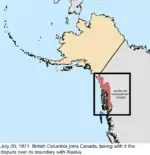 Map of the change to the United States in northwest North America on July 20, 1871