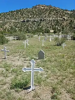 Unmarked crosses of mining disaster victims at Dawson Cemetery, Dawson, Colfax County