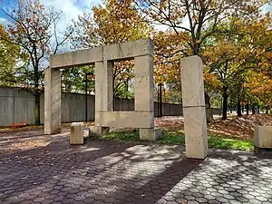 Stacked granite blocks forming the untitled sculpture