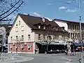 Fountain roundabout with restaurant