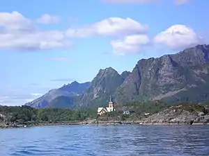 Kabelvåg landscape with the Vågan Church; early June 2009.