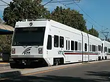 A VTA light rail train at Tasman station