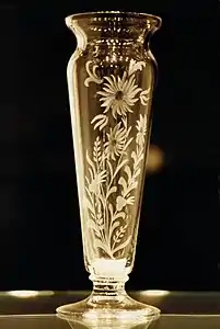 White crystal vase with engraved floral design by Val Saint Lambert