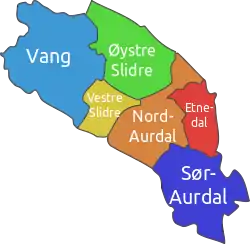 Administrative map of municipalities in Valdres.