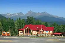 Mica Mountain (right) seen with Valemount Visitor Information Centre