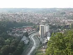 A view of the city from the west. River Kolubara and city wheat silo can be seen