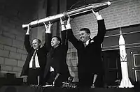 Pickering, Van Allen & Von Braun at NASA news conference.