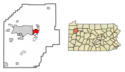 Location of Oil City in Venango County, Pennsylvania (left) and of Venango County in Pennsylvania (right)