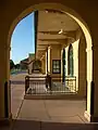 View of depot platform through archway.