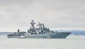 Vice-Admiral Kulakov arriving at Portsmouth, UK in August 2012.