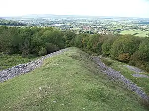 View from the Iron Age hillfort at Dolebury Warren with Churchill village in the distance