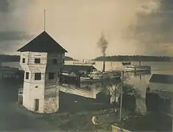 View of Nanaimo Harbour showing the Bastion and passenger vessels