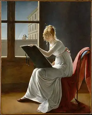 Marie-Denise Villers, Young Woman Drawing, 1801, thought to be her self-portrait, and her most famous and finest painting. Originally attributed to Jacques-Louis David.