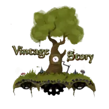 A floating tree with a clock in the middle and the words 'Vintage Story' on either side respectively