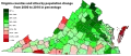 Virginia counties and cities by population change from 2000 to 2010, in percentage.