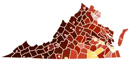 Map of racial plurality in Virginia by county as of the 2020 U.S. census