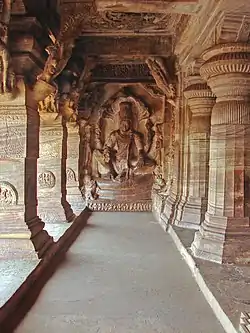 Vishnu image inside the Badami Cave Temple Complex. The complex is an example of Indian rock-cut architecture.