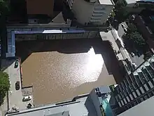 Construction site filled with water after 2011 Brisbane flood