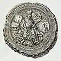 Coat of arms of Duchy of Trakai on the lower right corner of seal of Vytautas, 1407.