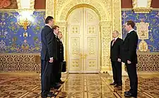 The ceremony of passing the "nuclear briefcase" during Vladimir Putin's third inauguration on 7 May 2012.