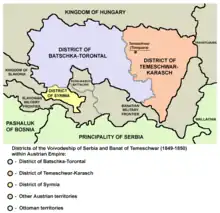 Districts of the Voivodeship of Serbia and Temes Banat (1849-1850).