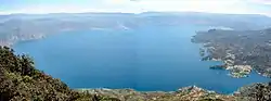 panorama of Lake Atitlán and Santiago.