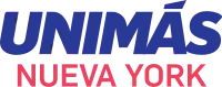 The UniMás network logo, the words UNIMÁS in blue in an italic sans serif with some rounded corners, with the words NUEVA YORK below in another sans serif in red.