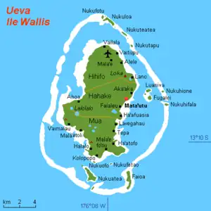 Wallis map showing the lake at the left-middle of the island