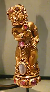 Balinese golden kris hilt, with gems